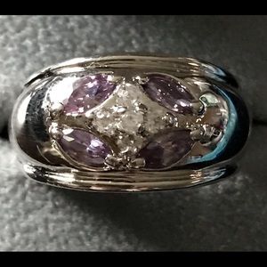 Sterling Wide Band Amethyst CZ Gem Ring 9